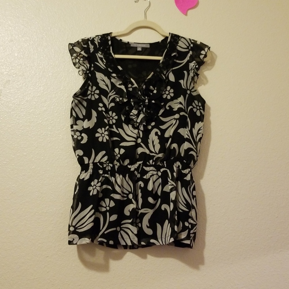 SALE! Chiffon Black and white blouse floral print